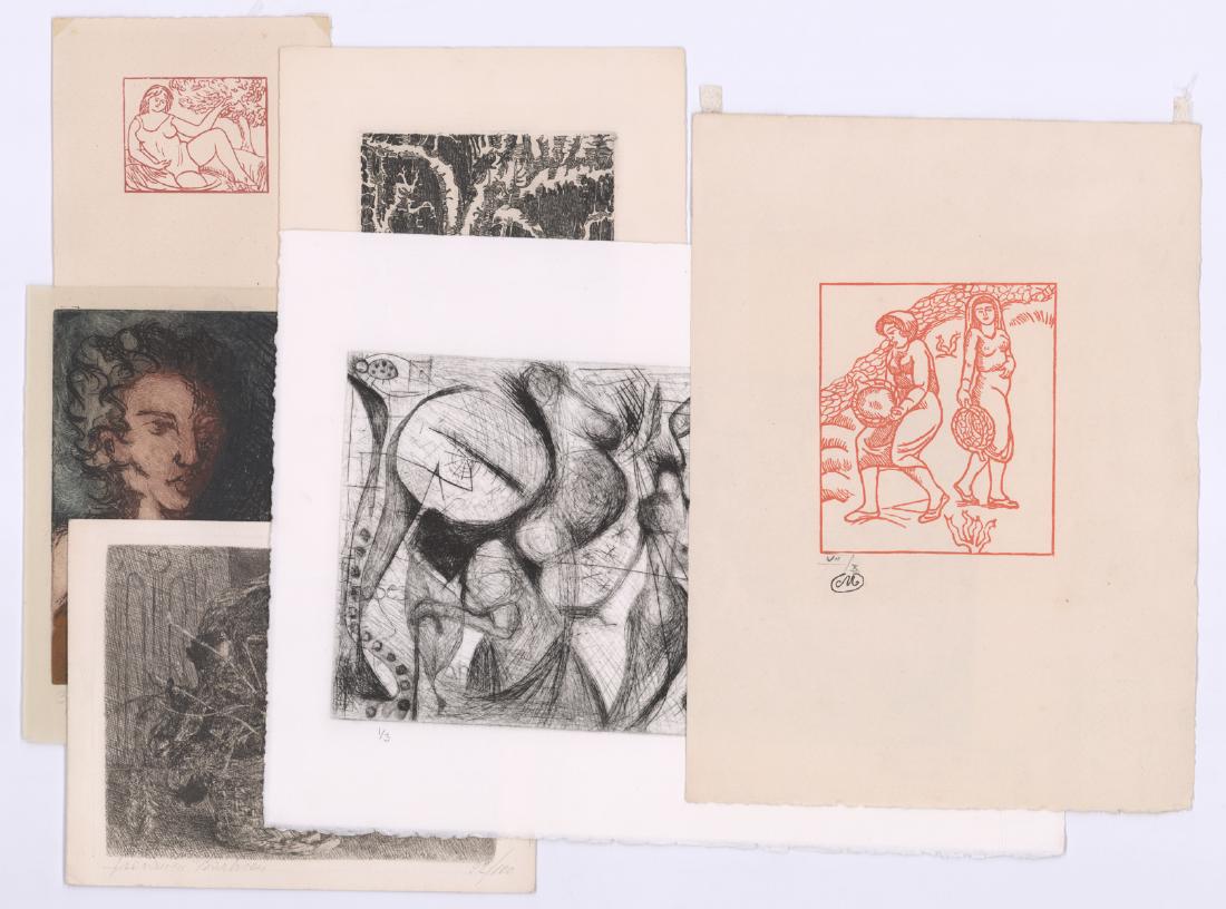 Aristide Maillol Woodcuts and Modern Art: Modern Art etchings group of six. Includes artists; Aristide Maillol, Ross Abrams and more. Sheets measure 6.875 in. - 12.8975 in. x 5.15 in. - 14.75 in. Unframed, loose and not mounted or glued down.