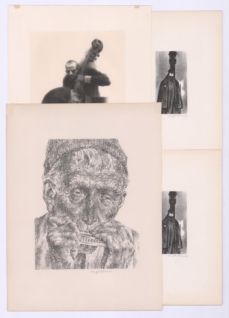 Joseph Hirsch Lithographs (4): Joseph Hirsch (American, 1910 - 1981) pencil signed lithographs. Signed 'Joseph Hirsch' lower rights. Sheets measure 12 in. - 10.875 in. x 7 in. - 12 in. One has toning over image area, remaining thre