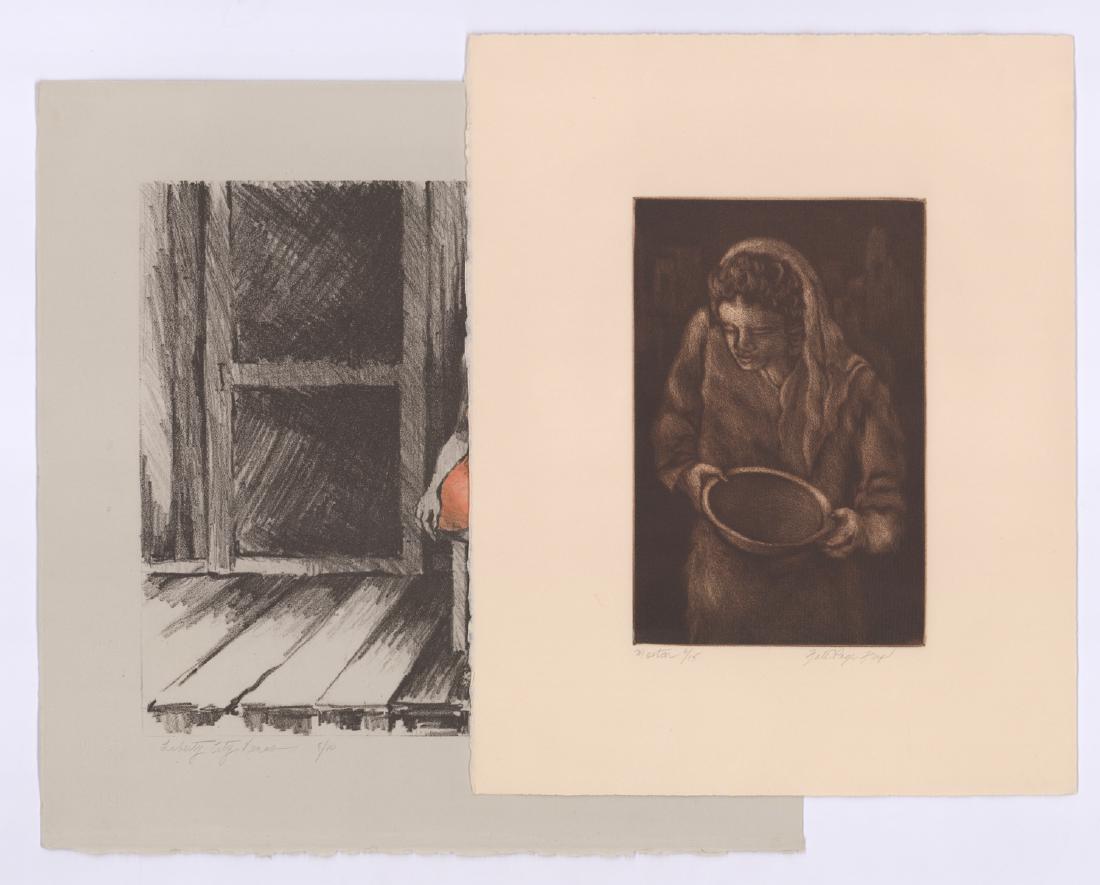 Kate Page Korp, One Etching, One Lithograph: One etching and one lithograph by Kate Page Korp. 1) The lithograph is pencil signed 'Kate Korp' lower right. Titled and numbered 'Liberty City Venus 5/10' in pencil lower left. It measures 10.875-in.