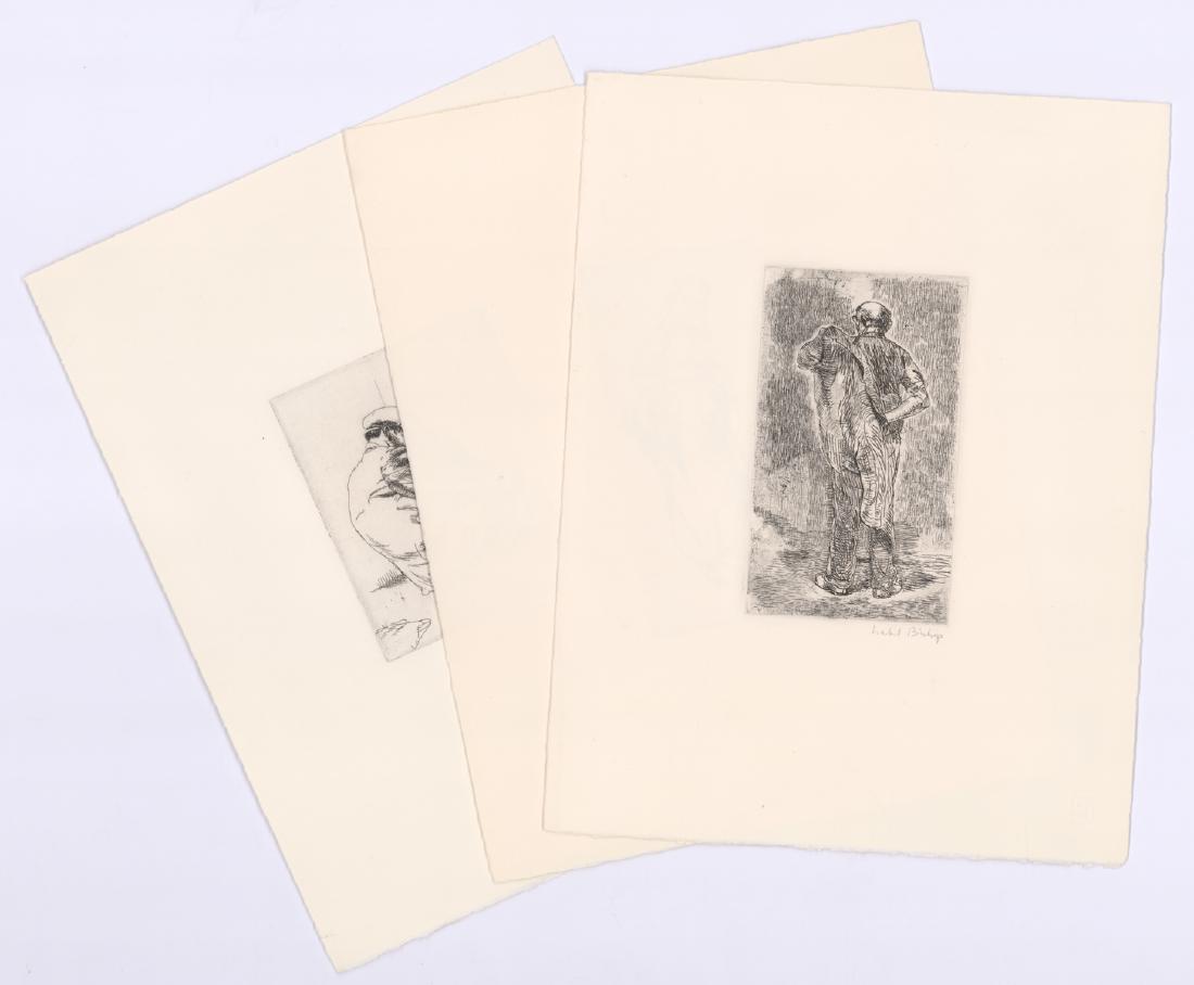 Isabel (Wolff) Bishop Signed Etchings (3): Three Isabel (Wolff) Bishop (American 1902 - 1988) signed etchings. All signed 'Isabel Bishop' in pencil lower right. All have a blind stamp in lower right of sheet. Images sizes are: 4.875-in. x 4-in