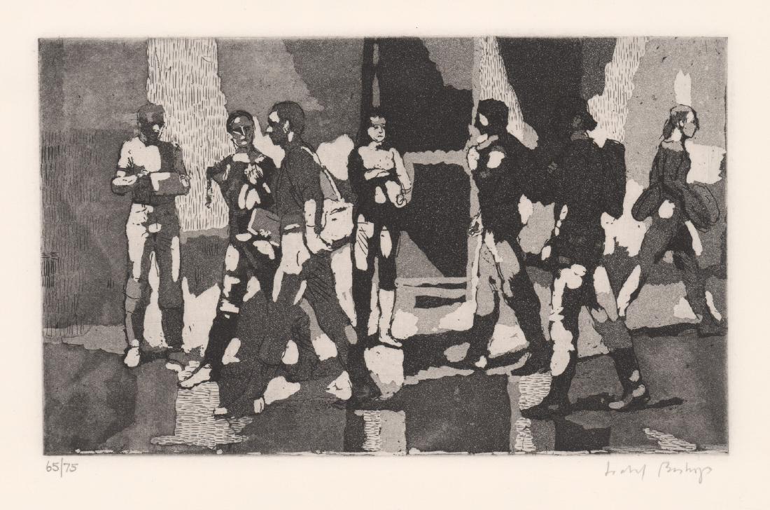 Isabel (Wolff) Bishop Signed Etching: Isabel (Wolff) Bishop (American 1902 - 1988) signed etching. Signed 'Isabel Bishop' in pencil lower right. Number '65/75' in pencil lower left. Blind stamp in lower right of sheet. Measures 5-in. x 8.