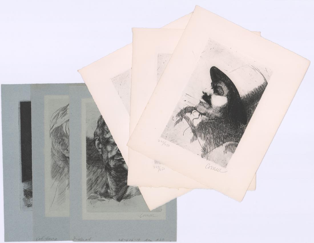 Thomas Cornell Etchings (6): Six Thomas Cornell signed etchings. All six are signed in pencil lower right. This lot does include three of the same image, numbers 221/250, 223/250 and 234/250. They measure 9 in. x 6 in. image size