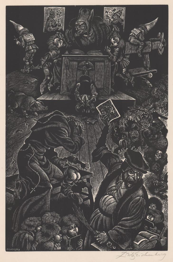 Fritz Eichenberg Woodcut Follies of Teaching (1 of 4)