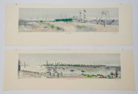 Joe Jones Lithographs (2): Joe Jones lithographs (2). Both are signed 'Joe Jones' lower right. Titled in pencil 'Beach Scene I' and 'Beach Scene II' lower center. One is numbered in pencil '93/110', the other '106/110'. They me