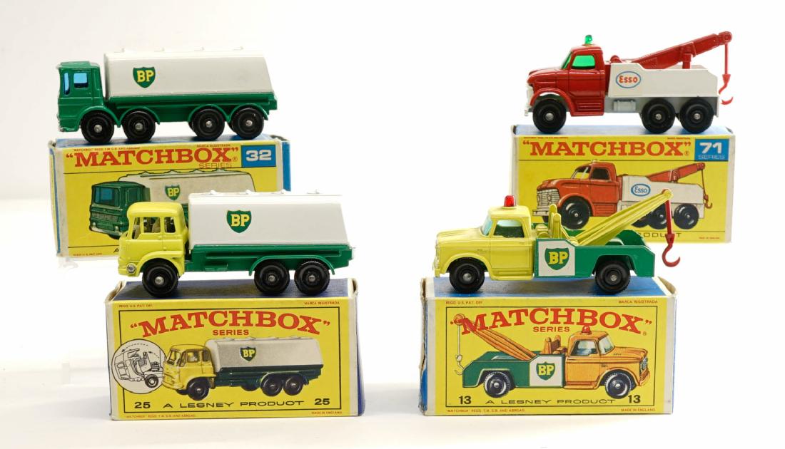 Matchbox Lesney BP and ESSO Trucks with Boxes (4): Matchbox Lesney group of (4) BP and Esso trucks. Includes No.'s 13, 71, 25 and 32. All are NrMt/Mt with original boxes. One owner, these were purchased as collectibles by the consignor and not a toy. 