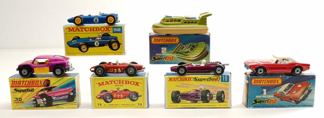 Matchbox Lesney Vintage Vehicles with Boxes (6): Matchbox Lesney group of (6) vehicles with boxes. Includes No.'s 1, 2, 52, 30, 73 and 19. All are NrMt/Mt with original boxes. One owner, these were purchased as collectibles by the consignor and not 