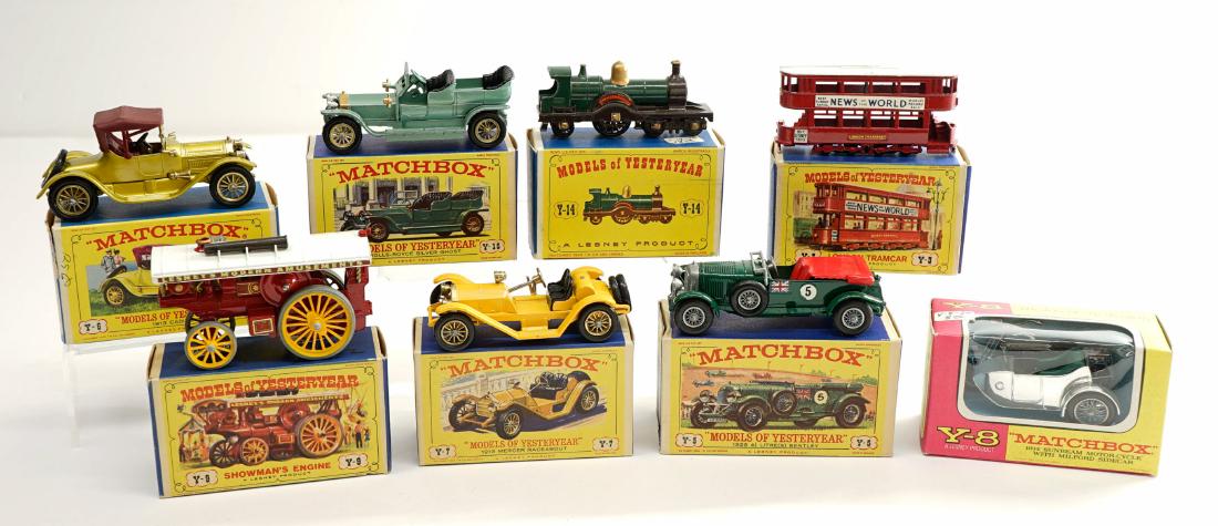 Matchbox Lesney Vehicles with Boxes (8): Matchbox Lesney group of (8) vehicles with boxes. Includes No.'s Y-3, Y-5, Y-6, Y-7, Y-8, Y-9, Y-14 and Y-15. All are NrMt/Mt with original boxes. One owner, these were purchased as collectibles by th