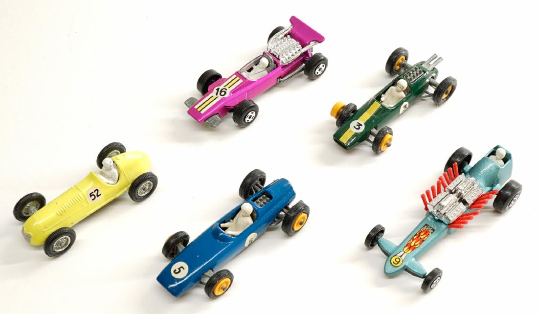 Matchbox Lesney Race Cars (5): Matchbox Lesney group of (5) vehicles. All EX+/NrMt to NrMt/Mt. One owner, these were purchased as collectibles by the consignor and not a toy. These have been handled only a few times. Condition repo