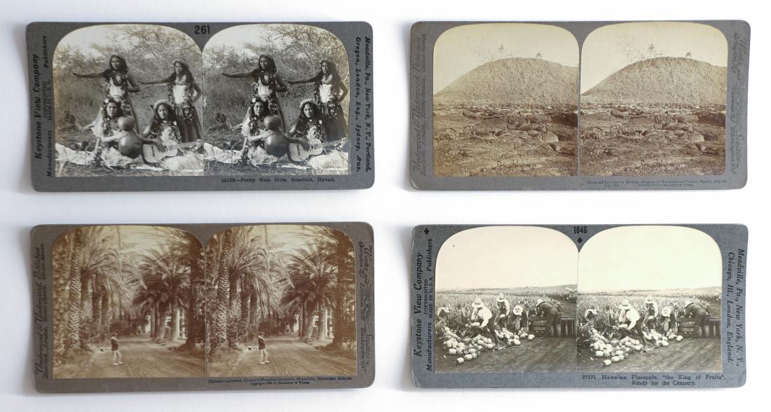 [Hawaii, Hawaiian] Antique Stereoviews (4): Hawaii group of (4) antique stereoviews. All are slightly curved mounts. Provenance: Texas collection. If lot is absent of a condition report a condition report may be requested via email. Condition r