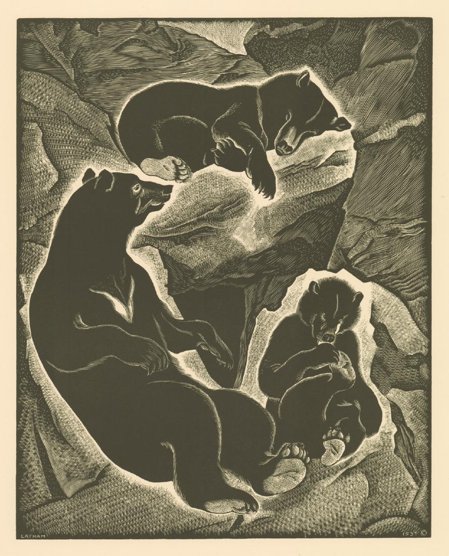 Barbara (Cook) Latham Woodcut: Barbara (Cook) Latham (American 1896 - 1989) American Artist Group, New York, woodcut. Signed in plate only. Measures 18-in. x 13-in. sheet size. Ex+/NrMt condition. If lot is absent of a condition re