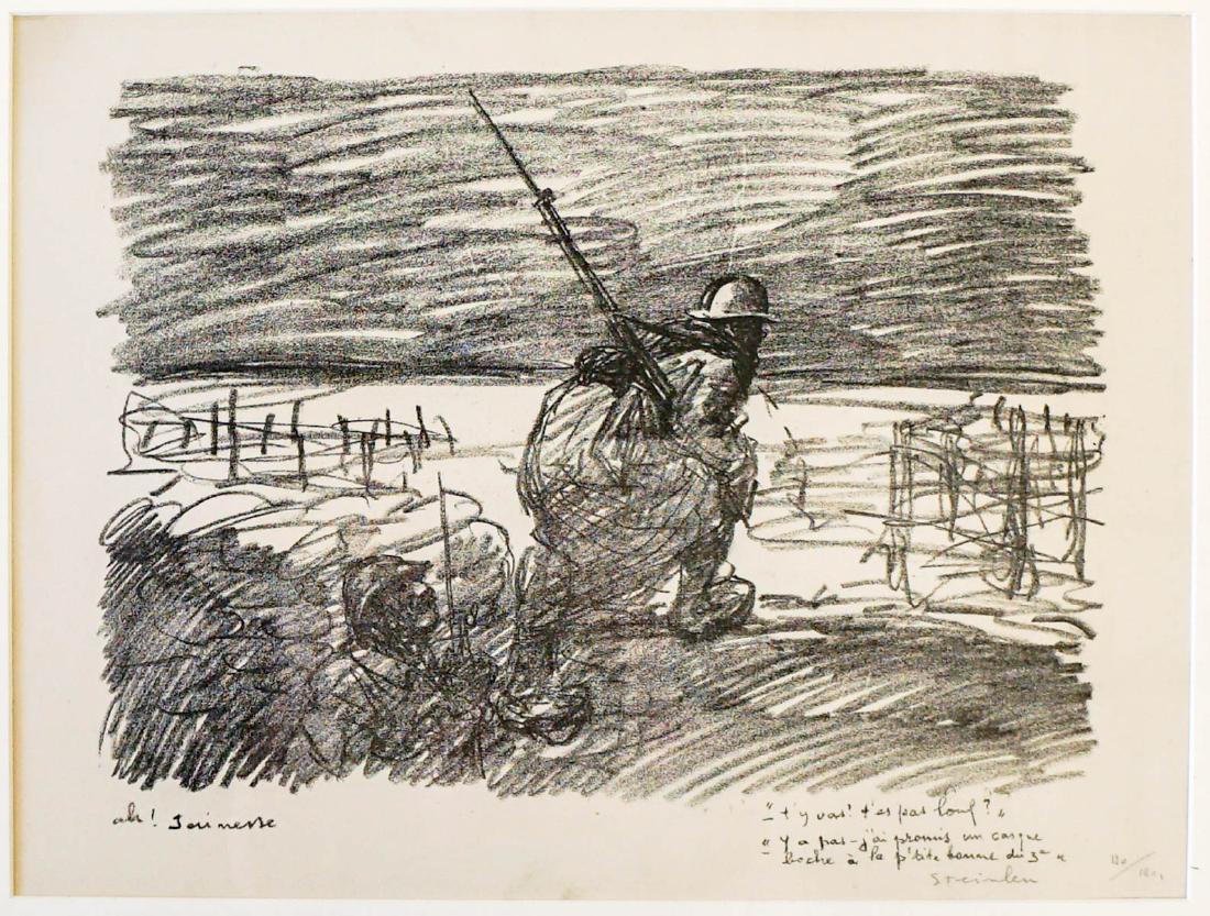 Theophile Alexandre Steinlen Signed Lithograph: Theophile Alexandre Steinlen (French/Swiss 1859 - 1923) signed lithograph, framed. Signed 'Steinlen' in pencil lower right. Number '120/120' in pencil by signature. Title 'Ah! J'ai mene' French, 'Ah!