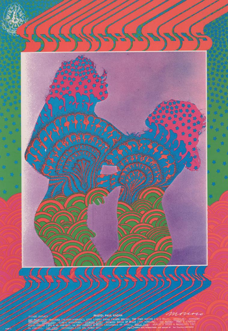 1967 Family Dog Avalon Ballroom Poster FD-81-1: 1967 Family Dog Avalon Ballroom 'Mist Dance' poster FD-81-1. Youngbloods, Other Half. Artist: Victor Moscoso, photographer Paul Kagan. Measures 20.125 in. x 14 in. VG-EX condition with light horizonta
