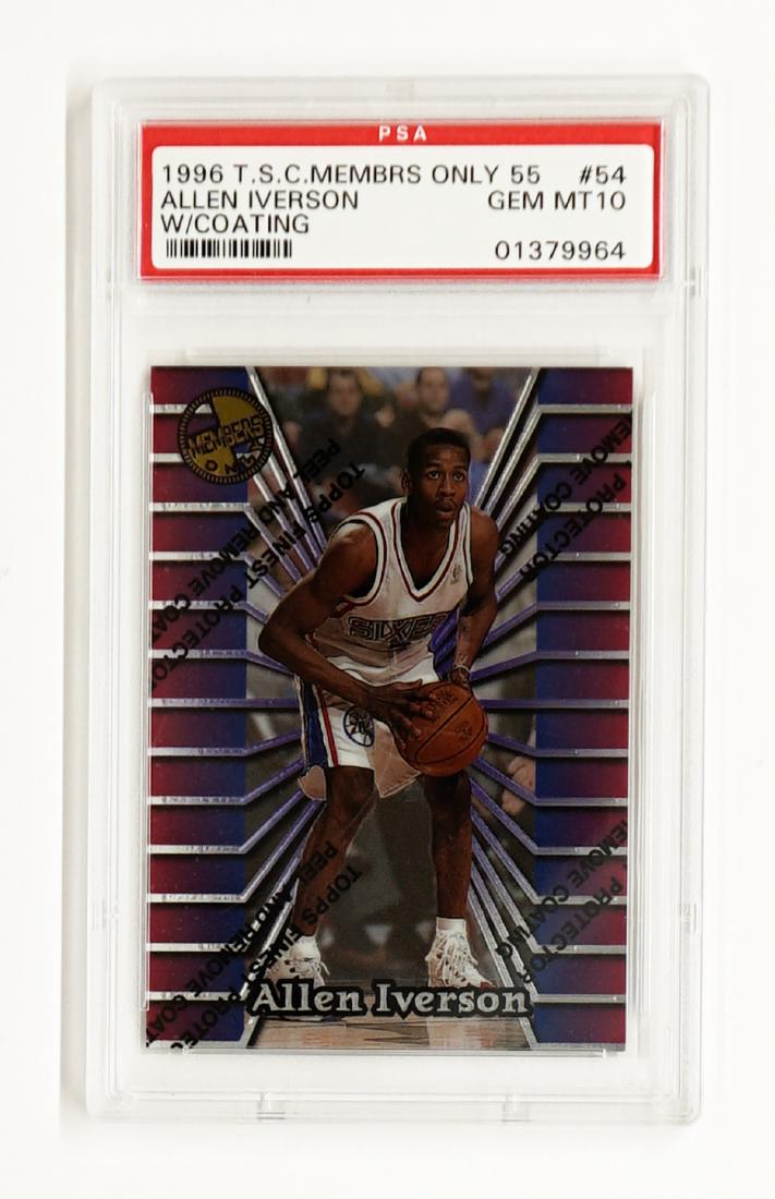 1996-97 Stadium Club Members Only 55 PSA 10: 1996-97 Stadium Club Members Only 55 w/ Coating #54 Allen Iverson RC HOF PSA 10. We ship all items from this auction in-house and gladly combine shipping if possible of multiple items.
