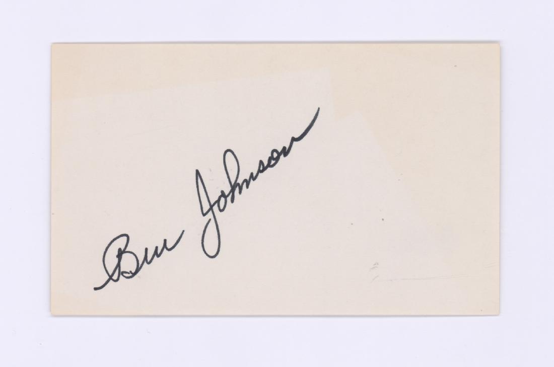 Ben Johnson Signed Index Card Beckett COA: Ben Johnson signed index card. Measures 3-in. x 5-in. and is signed in black marker. Includes COA from Beckett Authentication #H09212. Unframed, loose and not glued or mounted. NM-MT/MT. Condition rep