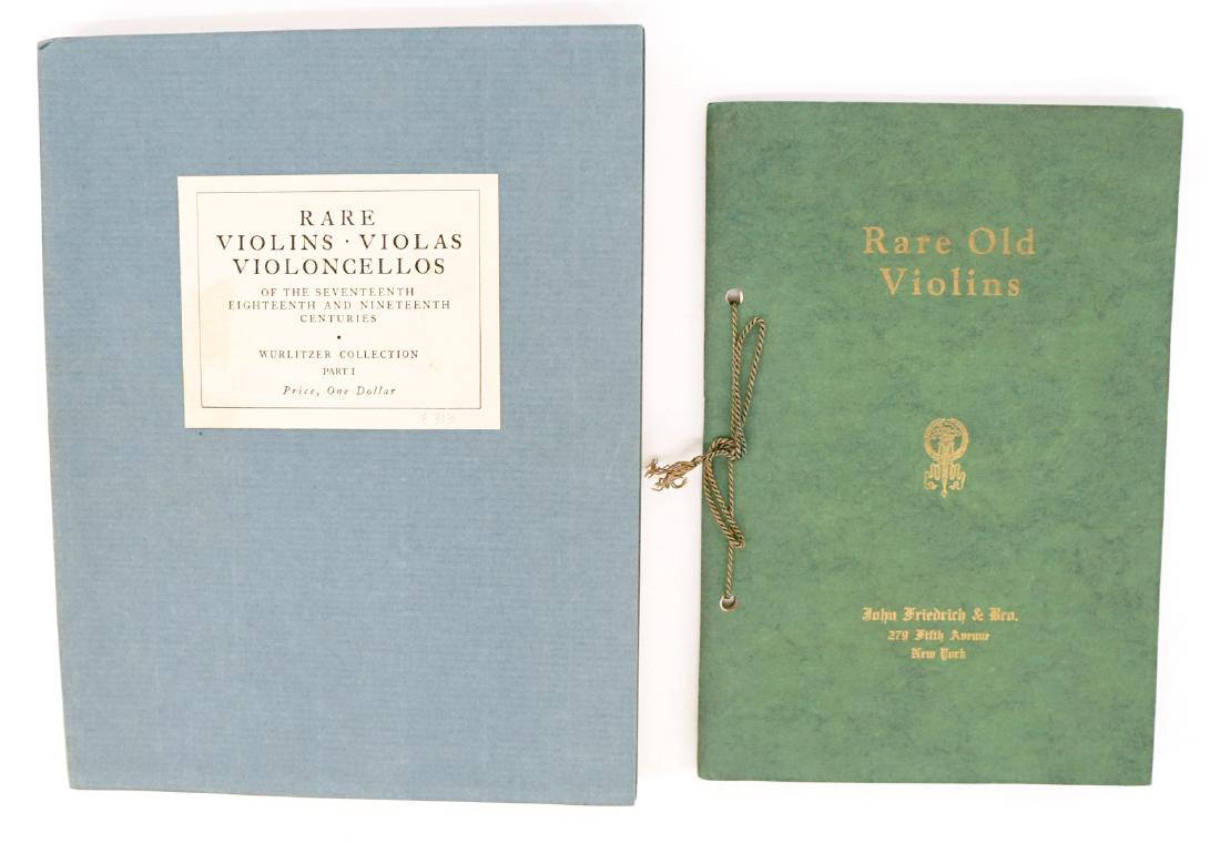 Violins; Two Books: Violins; group of two. Includes: 1) Rare Old Violins. 1923 Collection. John Friedrich and Bro. with inserted price list. Softcover, measures 10 in. x 6.75 in. x .25 in; and 2) Rare Violins of the Seve