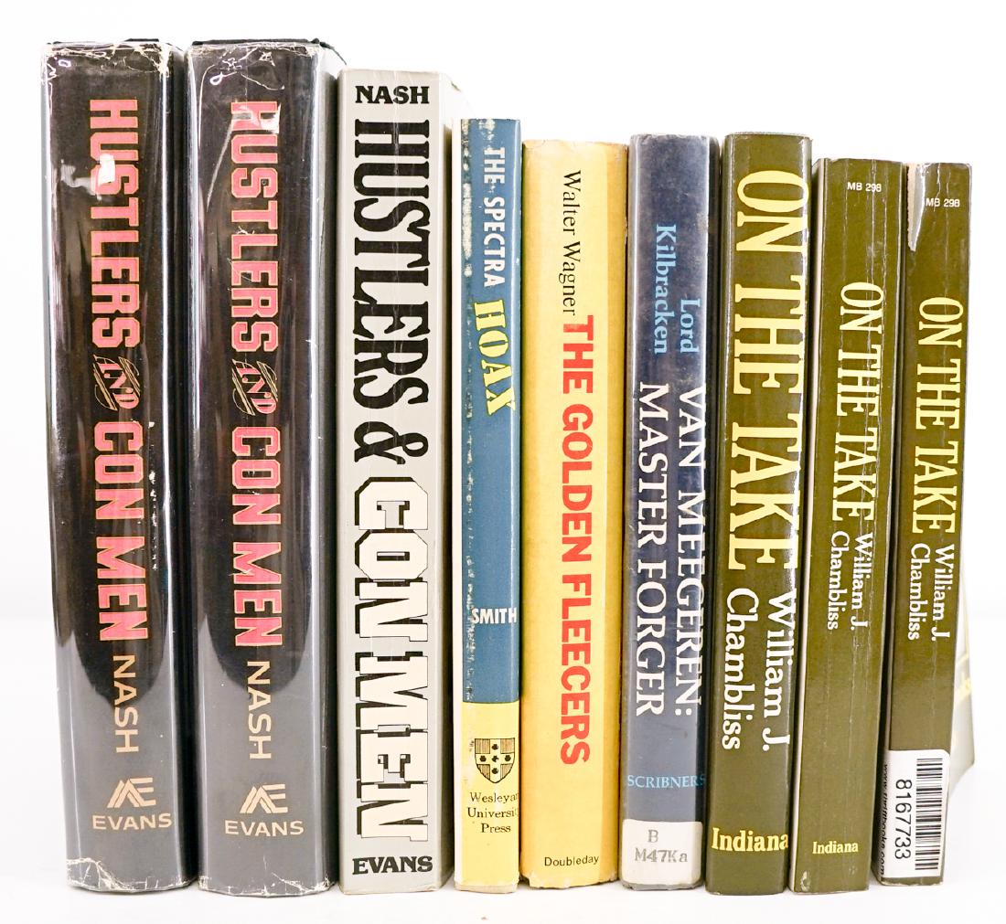 Cons, Spoofs, Forgers and Fleecers (9): Cons, Spoofs, Forgers and Fleecers, group of nine books. Includes: 1) The Spectra Hoax by William Jay Smith. 1961, first edition. 2) The Golden Fleecers by Walter Wagner. 1966, first edition. 3) Van M