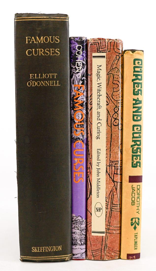 Curses and Witchcraft (4): Curses and Witchcraft, group of four. Includes: 1) Famous Curses by Daniel Cohen. 1979, with clipped dust jacket. 2) Magic, Witchcraft, and Curing edited by John Middleton. 1967, first edition with cl