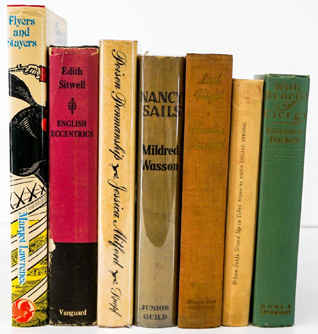 Women Authored Books (7) Earhart, Wasson and More: Group of seven women authored books. Includes: 1) Nancy Sails by Mildred Wasson. 1936, stated first edition with dust jacket. 2) Flyers and Stayers by Margot Lawrence . 1980, with dust jacket. 3) Last