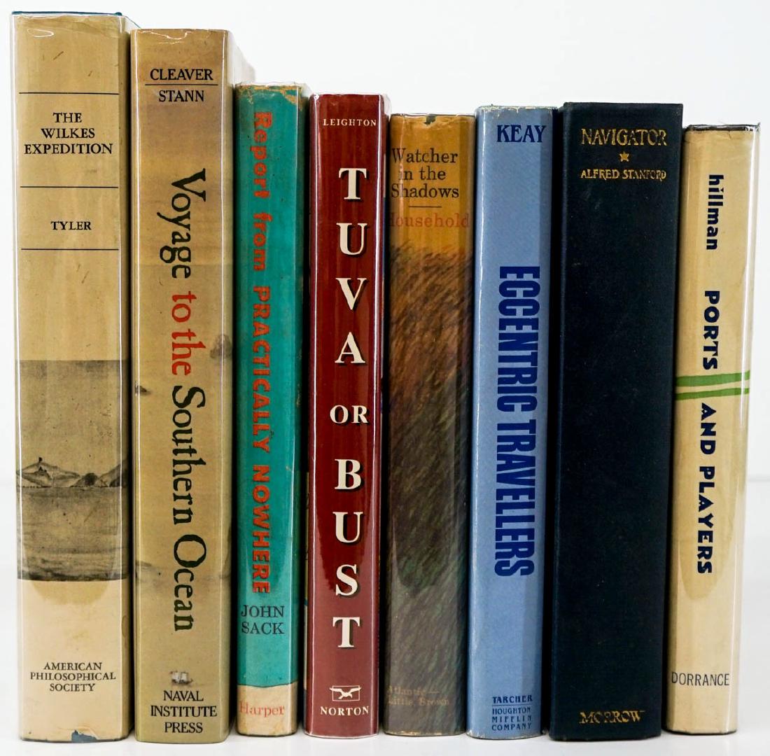 Travel, Expedition and Exploration Books (8): Group of eight travel, expedition and exploration books. Includes: 1) Eccentric Travelers by John Keay. 1983, with dust jacket. 2) The Wilkes Expedition by David B. Tyler. 1968, with dust jacket. 3) P