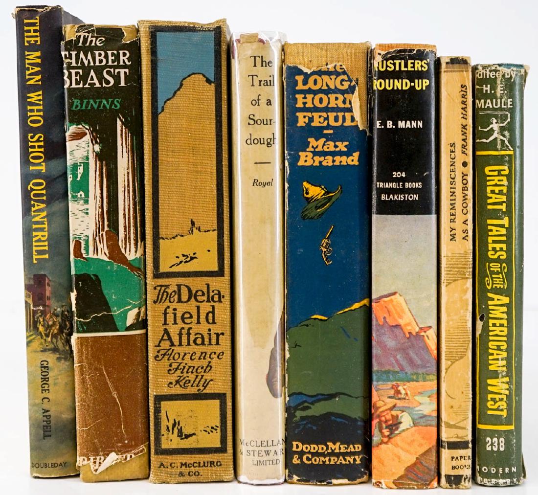 Western Americana (8) Books: Group of eight Western Americana books. Includes: 1) The Trail of a Sourdough by Charles E. Royal. 1919, with dust jacket unclipped. 2) The Timber Beast by Archie Binns. 1944, with dust jacket unclipp