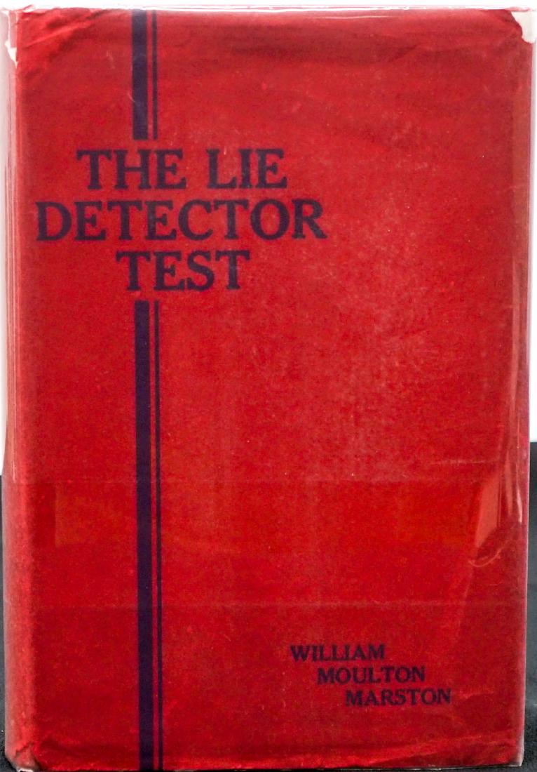 The Lie Detector Test by Marston 1938: The Lie Detector Text by William Moulton Marston. 1938, with dust jacket unclipped. Richard R. Smith, New York. Red cloth with gilt lettering. Soiling to upper dust jacket and covers. 179 pp. Measures