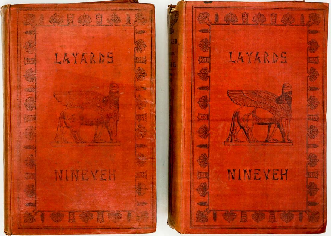 Nineveh by Austin Henry Layard 1846 (2 V): Nineveh and Its Remains by Austen Henry Layard in two volumes. 1849, third edition. John Murray, London. 399 pp. plus 495 pp. Illustrated with plates, woodcuts and plans. Plate facing page 64 in volum