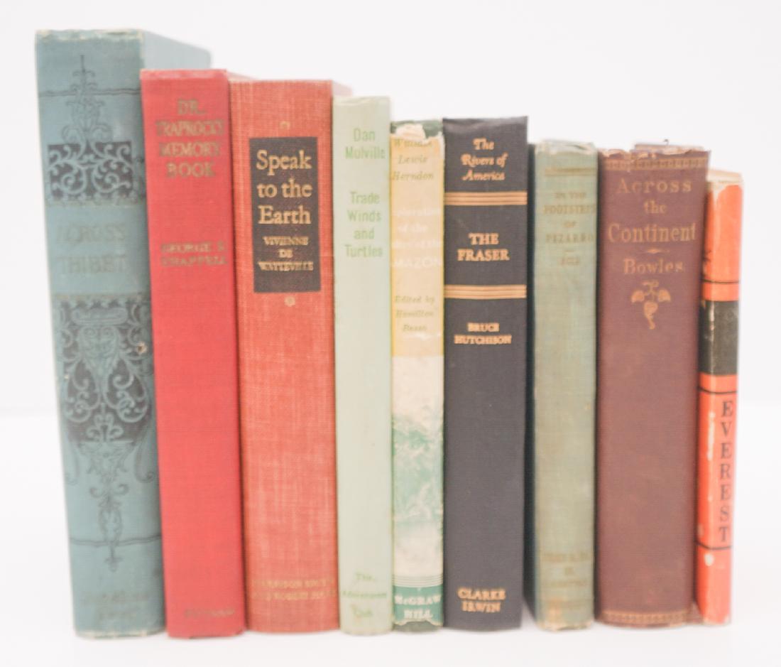 Travel and Adventure (9) Books: Group of nine travel and adventure books. Includes: 1) Speak to the Earth by Vivienne De Watteville. 1935. Harrison Smith and Robert Haas, New York. Illustrated. 2) Across Thibet by Gabriel Bonvalot. 