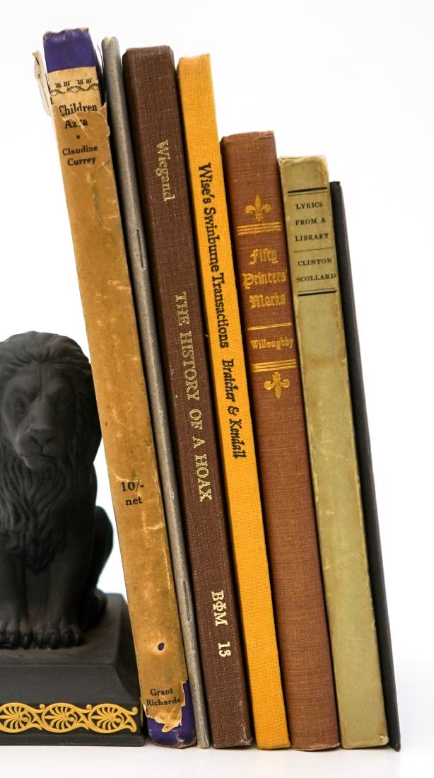 Limited Edition (7) Books: Group of seven limited edition books. Includes: 1) Fifty Printers' Marks by Edwin Eliott Willoughby. 1/550 copies. 2) Lyrics from a Library by Clinton Scollard. 1917 with dust sleeve. 1/450 copies. 3)