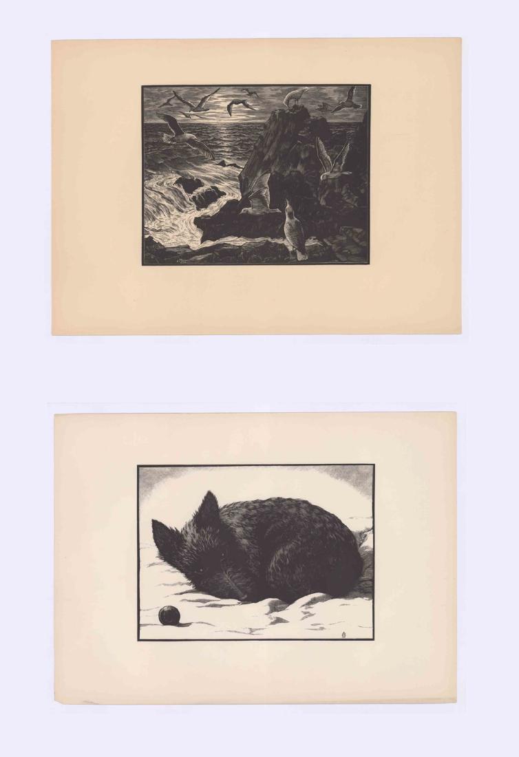 Leo John Meissner Woodcuts (2): Two Leo John Meissner (American 1895 - 1977) woodcuts, American Artist Group artist. 1) Signed and dated '(C) Meissner 1936' in plate lower left. Woodcut identified as titled 'Sea Gulls'. Measures 8-i