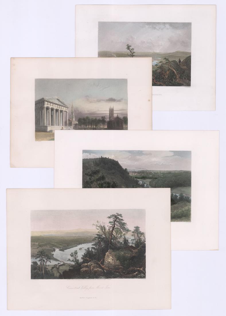 Group of Hand Colored Engravings (4): Four hand colored engravings. 1) Artist Robert Brandard (British 1805–1862), after William Henry Bartlett (British 1809–1854). Title 'Valley of the Connecticut (From Mount Holyoke)' printed lower 