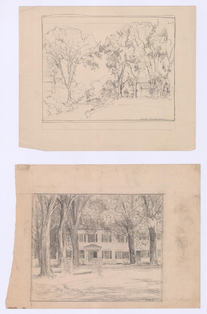 Robert Hogg Nisbet Signed Pencil Drawings (2): Two Robert Hogg Nisbet (American 1879 - 1961) signed pencil drawings. Both signed 'Robert Nisbet' in pencil lower right. One measures 11-in. x 13.5-in. sheet size, the other 11-in. x 14.125-in. sheet