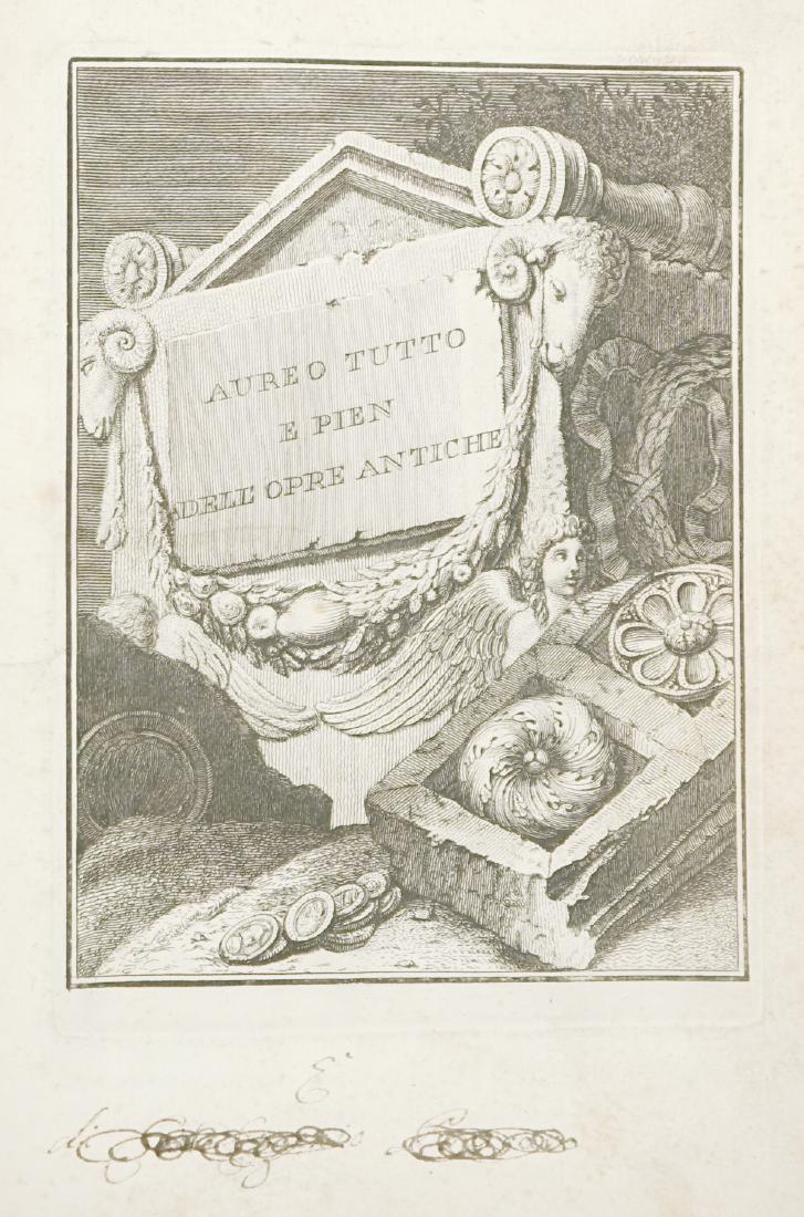 Carlo Antonini; 50 Engravings C. 1781: Aureo Tutto E. Pien Adele Opre Antiche; Carlo Antonini; Fifty engravings plus title page, each numbered lower right inside plate. Each plate measures 9.375 in. x 7 in. Circa 1781. Vellum covers. Measu