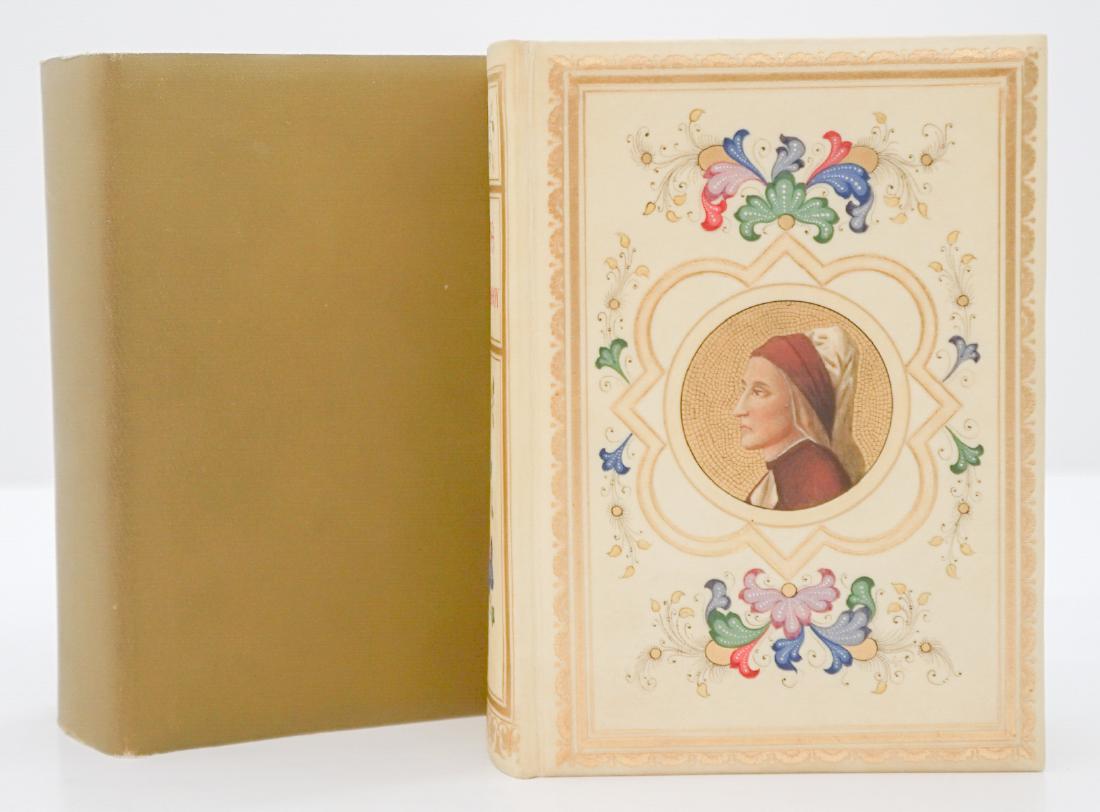 The Divine Comedy by Longfellow 1867 (3 in 1 V): The Divine Comedy of Dante Alighieri translated by Henry Wadsworth Longfellow. Three volumes in one. 1867. Bernard Tauchnitz, Leizpig. SCARCE. 420 pp. plus 411 pp. plus 417 pp. Elaborate design and de