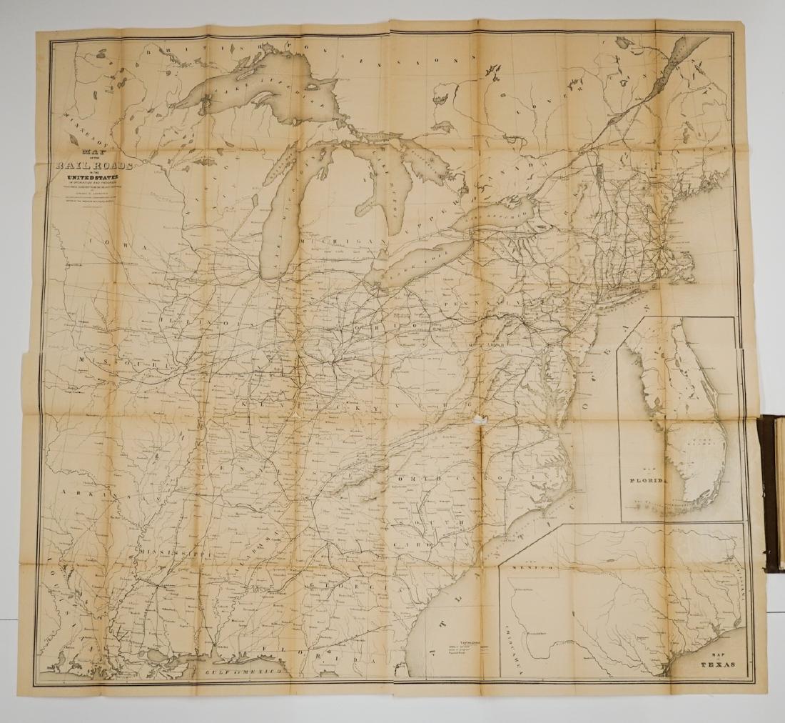 1853 Maps to Andrews Report (3): Three large Israel D. Andrews 1953 Maps. Some tape repair and previous owner stamp on verso. All attached to folio which measures 9.375 in. x 6.125 in. Contains: Map 1: Railroad Map of the United Stat