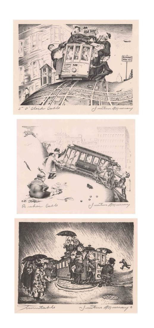 Justin Murray Signed Etchings (3): Three Justin Murray (American 1912 - 1987) signed etchings. Artist signature in pencil lower right all three. Two with artist initials in plate. All three with titles in pencil, lower left. All three 