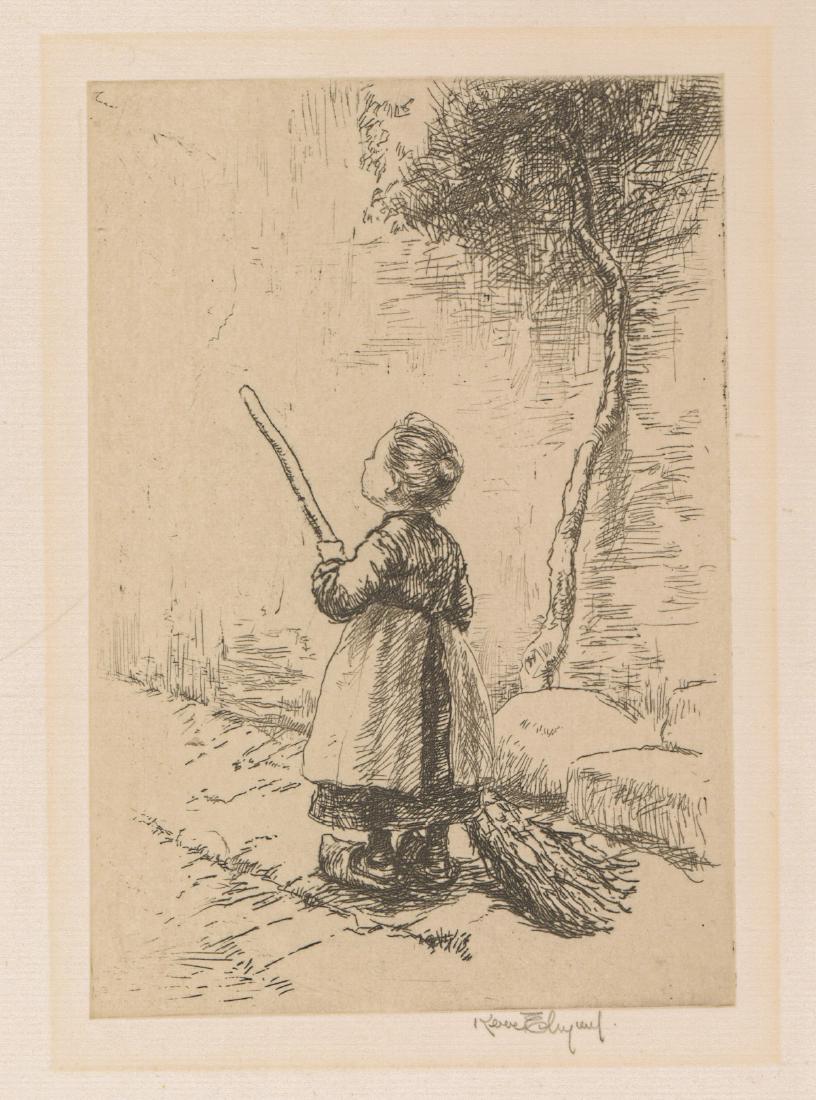 Kerr Eby Signed Etching: Kerr Eby (Canadian/American 1889 - 1946) signed etching. Signed 'Kerr Eby' in pencil lower right. Measures 9.125-in. x 7.75-in. sheet size. Measures 5.75-in. x 4.125-in. for image window cut in mat. M