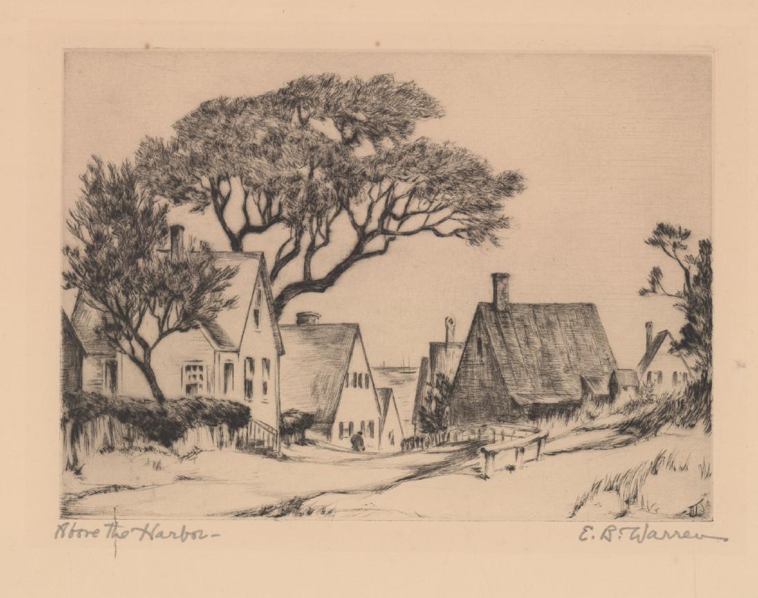 Elizabeth Boardman (EB) Warren Signed Etching: Elizabeth Boardman (EB) Warren (American 1886 - 1980) signed etching. Signed 'E.B. Warren' in pencil lower right. Title 'Above the Harbor' in pencil lower left. Measures 10-in. x 13.5-in. sheet size. 