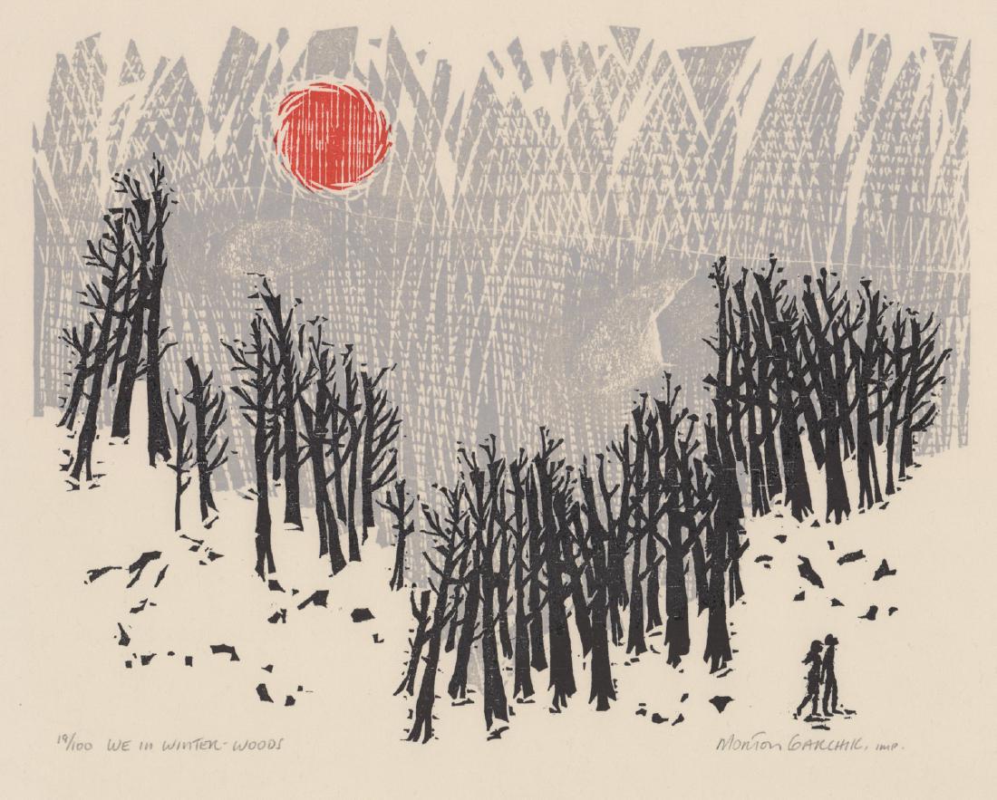 Morton Garchik Color Woodcut [Winter Scene, Woods] (1 of 5)