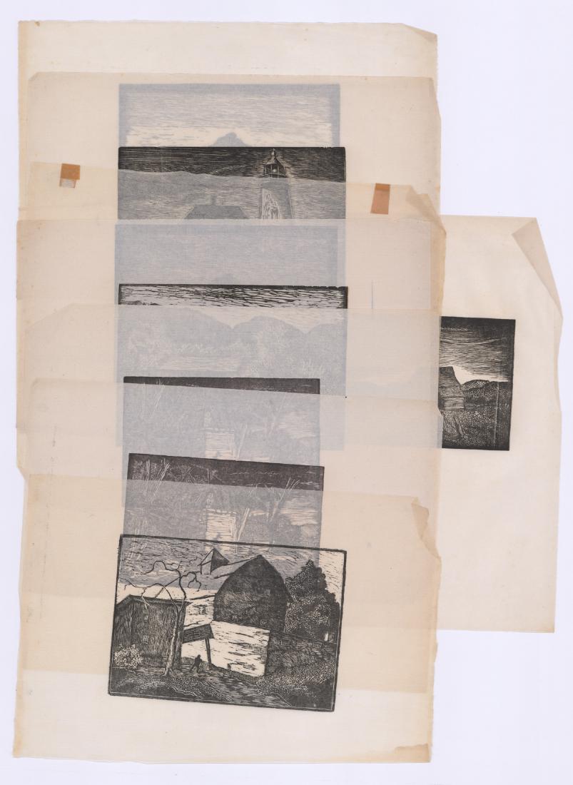 Group of Roy C. W. Fox Woodcuts [Barns] (1 of 9)