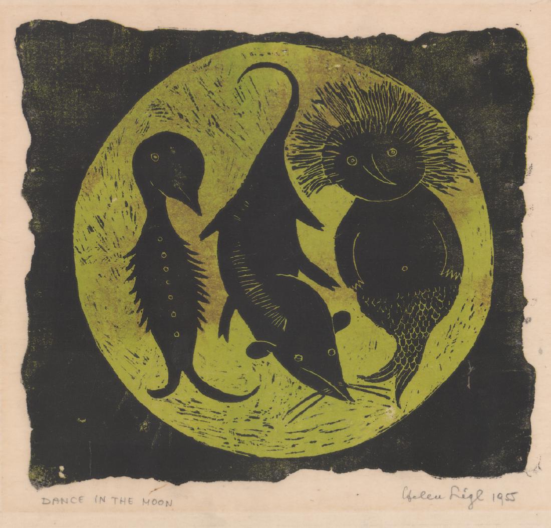 Helen Ligl Signed Woodblock [Abstract Animals] (1 of 3)