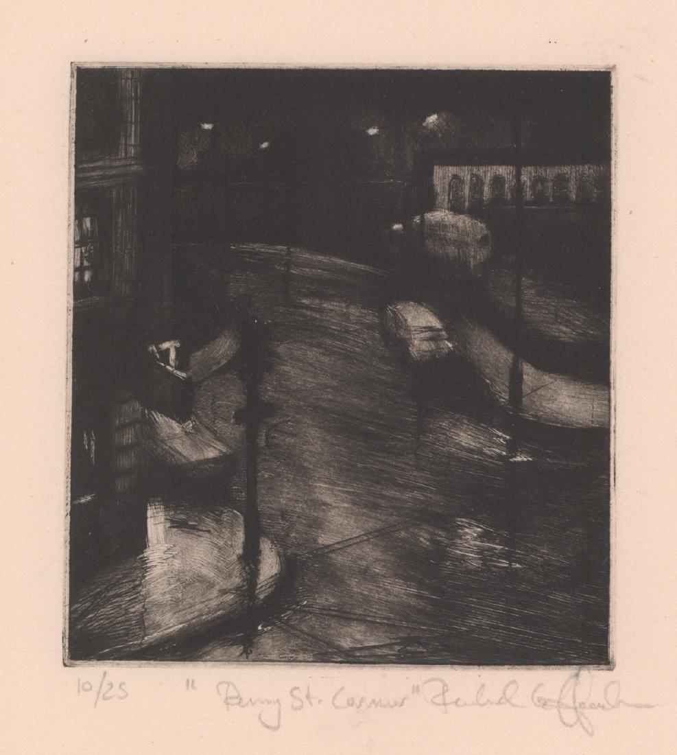 Illegibly Signed Etching [Rainy Street] (1 of 4)