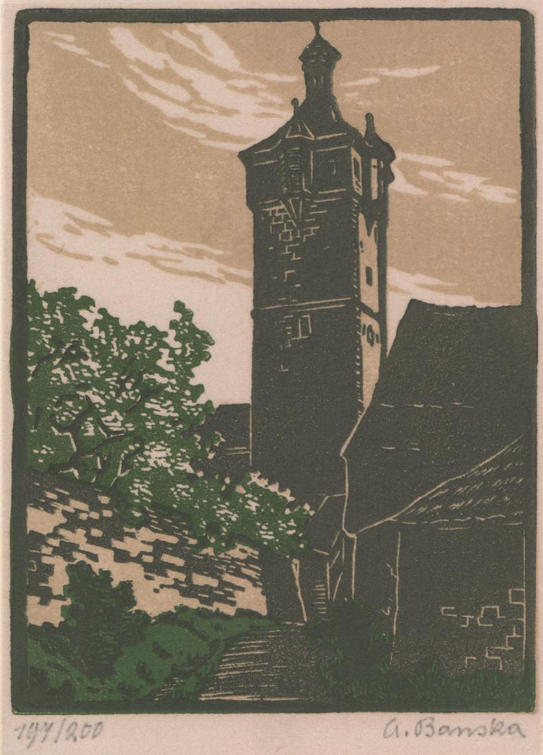 A. Banska Signed Color Etching [Church Tower] (1 of 4)