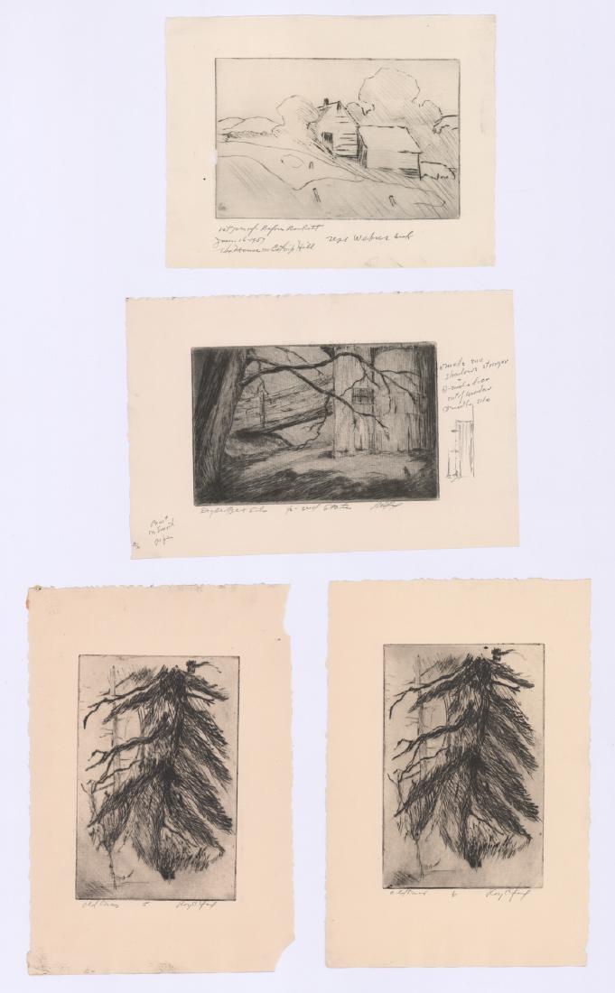 Group of Roy C. W. Fox Etchings [Buildings, Trees] (1 of 3)
