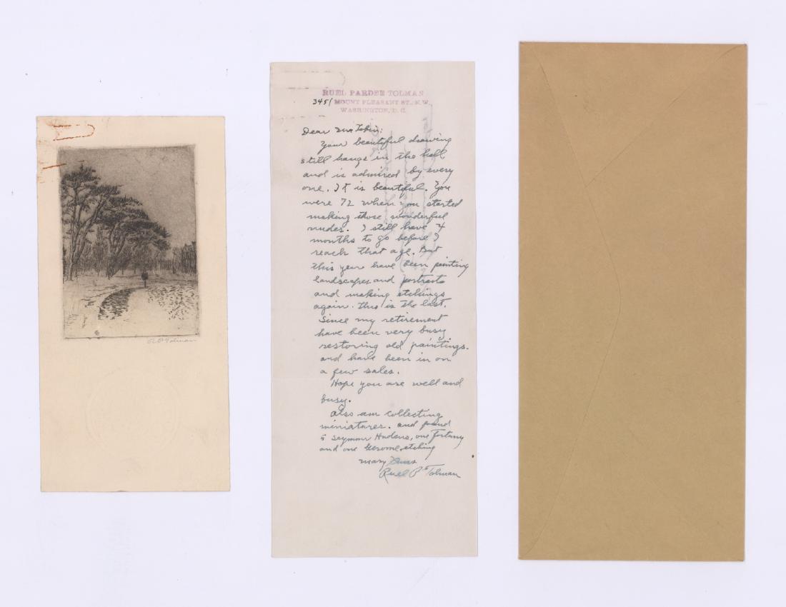 Ruel Pardee Tolman Etching and Letter [Landscape] (1 of 4)