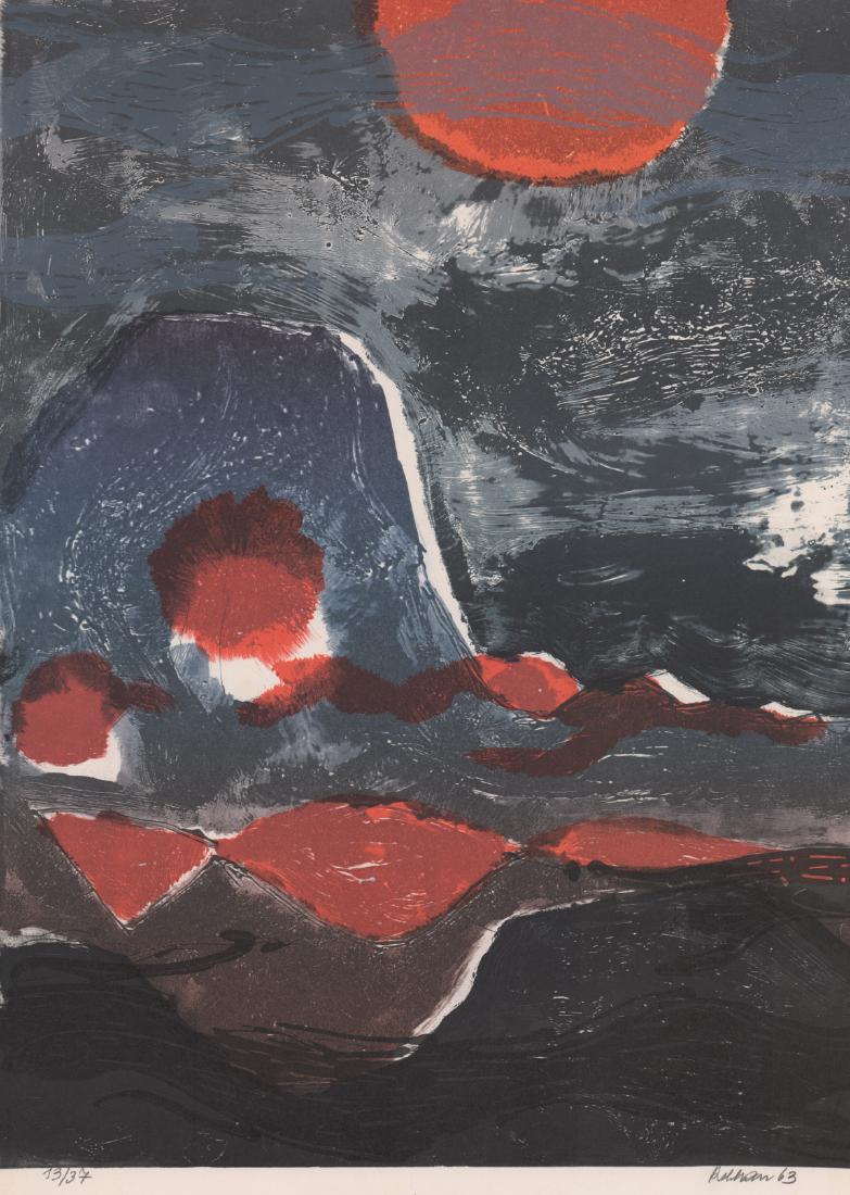Dominik Rebhan Signed Drawing [Abstract]: Dominik Rebhan (Austrian b. 1929) signed drawing. Signed and dated 'Rebhan 63' in pencil lower right. Numbered '13/37' in pencil lower left. Measures 17.5-in. x 12.875-in. image size, 19-in. x 13.5-in