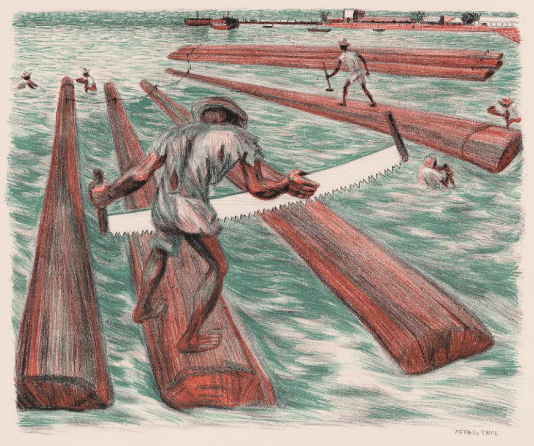 Alfredo Zalce Color Lithograph [Logging, Mexican] (1 of 4)