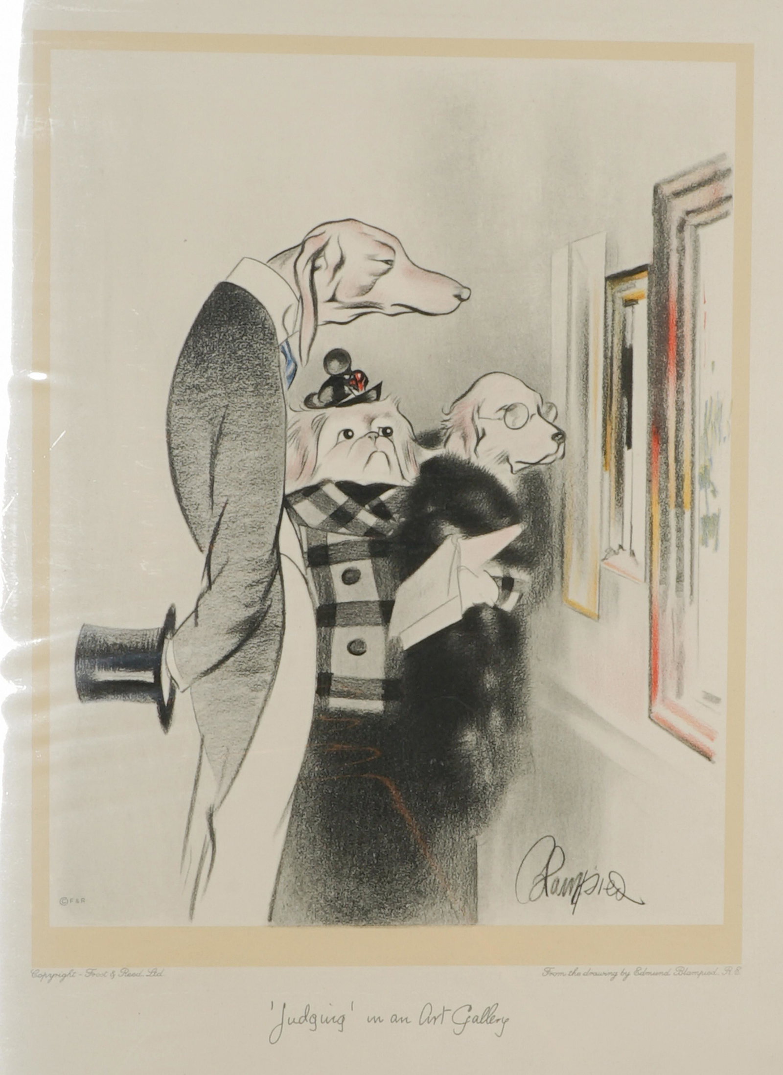 Edmund Blampied Signed Lithograph [Dogs, Humor] (1 of 3)