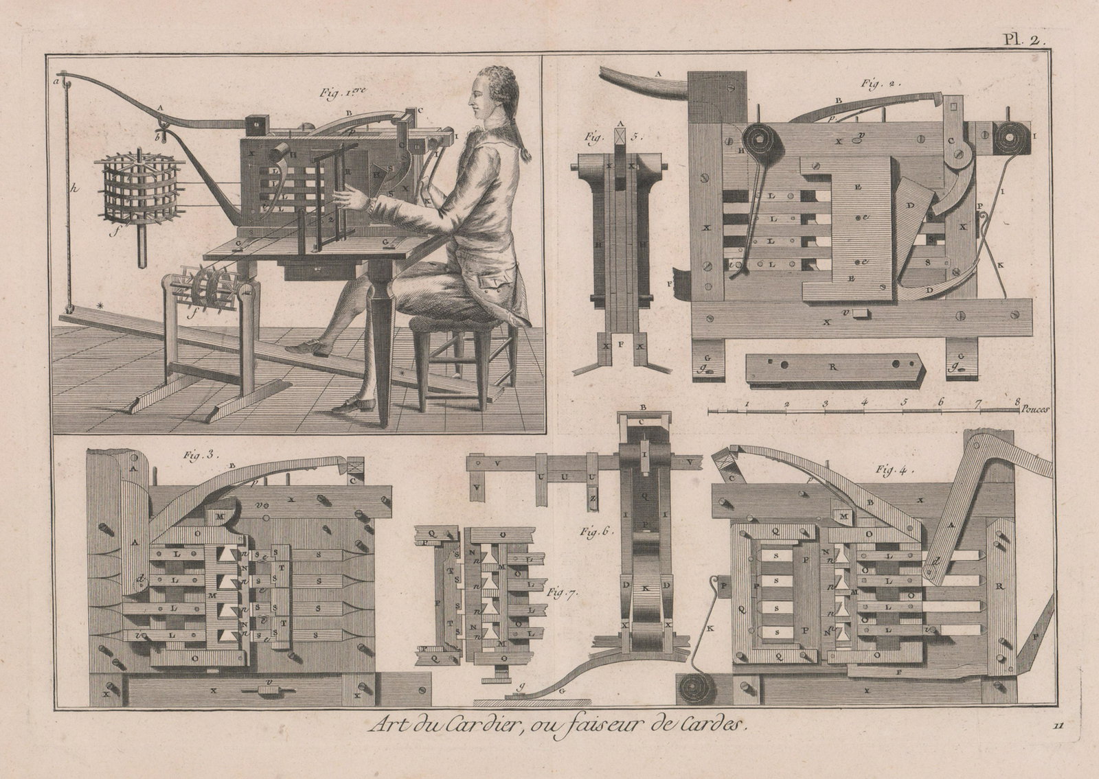 Denis Diderot Engraving [Textile, Trades]: Denis Diderot Engraving for 'Diderot (and D'Alembert) Encyclopeadia, published 1780. Label from Davidson Galleries, Mercer Island, WA accompanies engraving. In good condition with fold down center. Ed