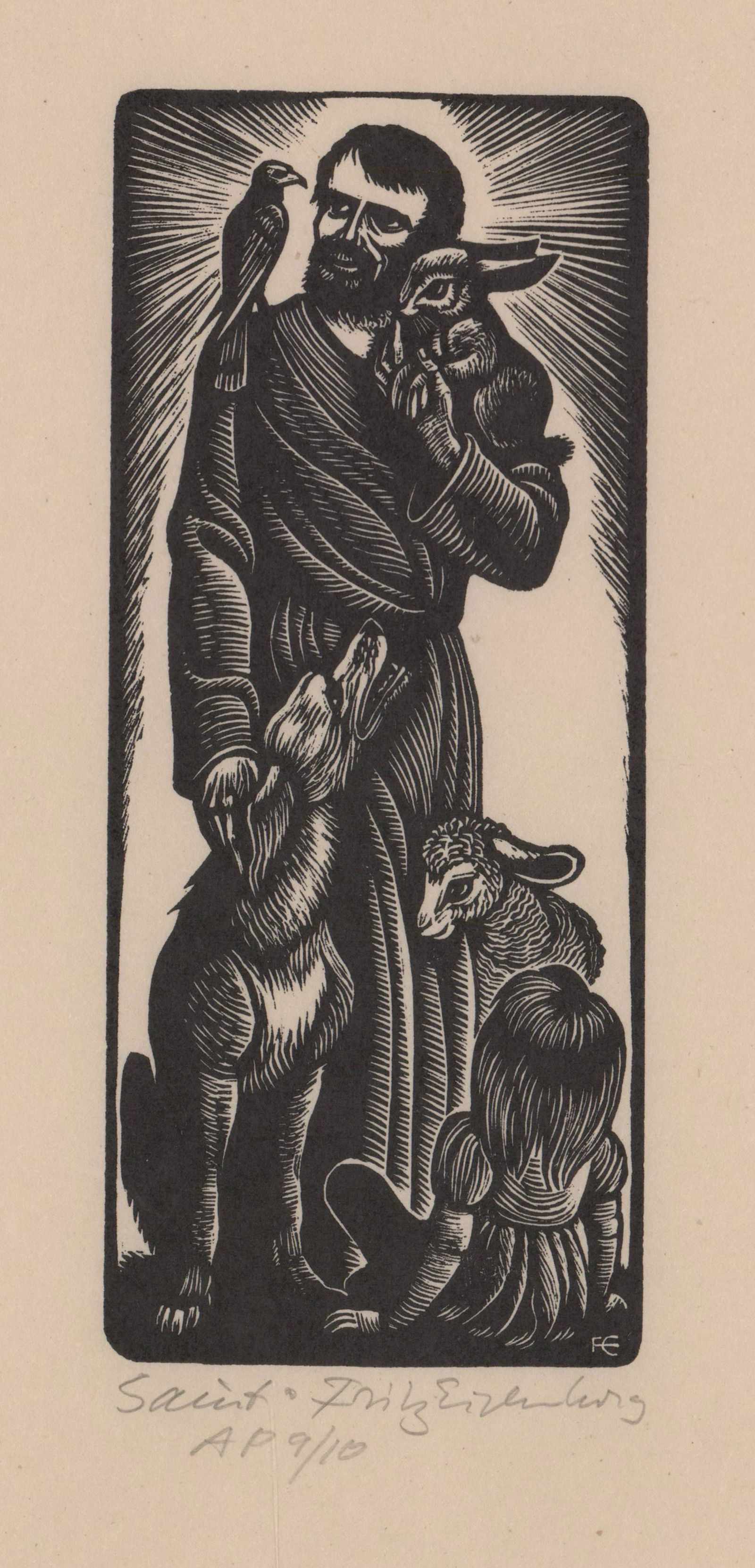Fritz Eichenberg Wood Engraving [Saint Francis] (1 of 4)