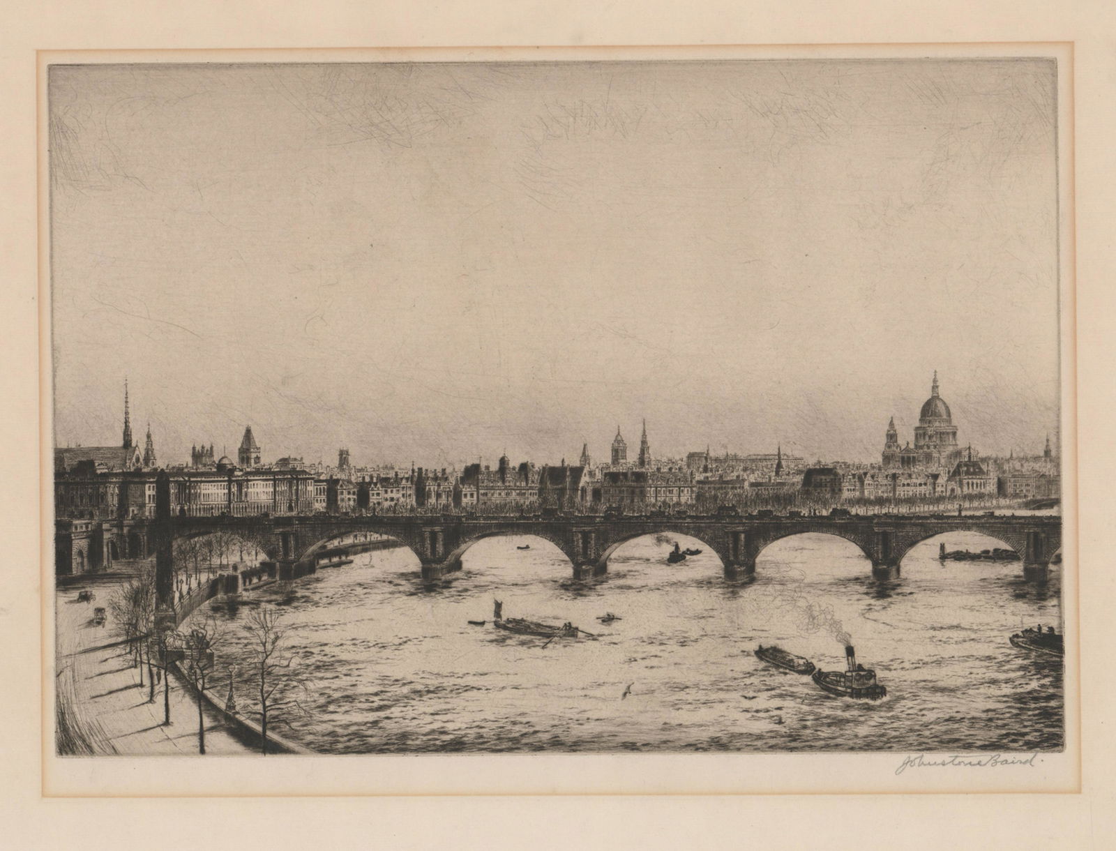 Illegibly Signed Etching [River, Bridge] (1 of 4)